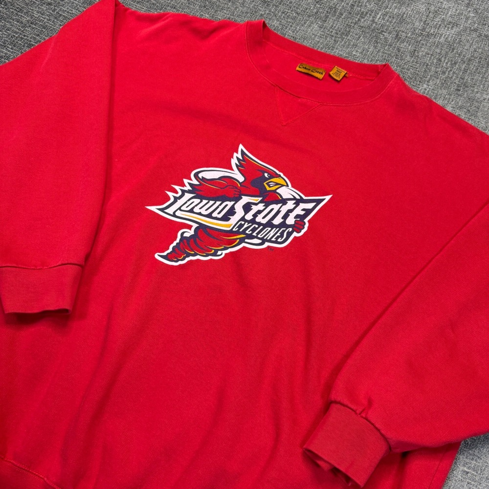 Vtg Iowa State Cyclones Sweatshirt Mens 5XLT Tall Red Crewneck Mascot Logo